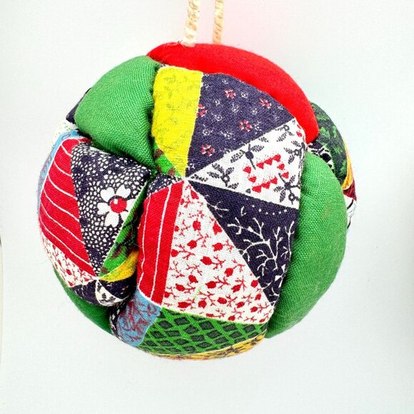Vintage Quilted Patchwork Fabric Ball Christmas Ornament Set of 2 Boho Rustic - Picture 8 of 11